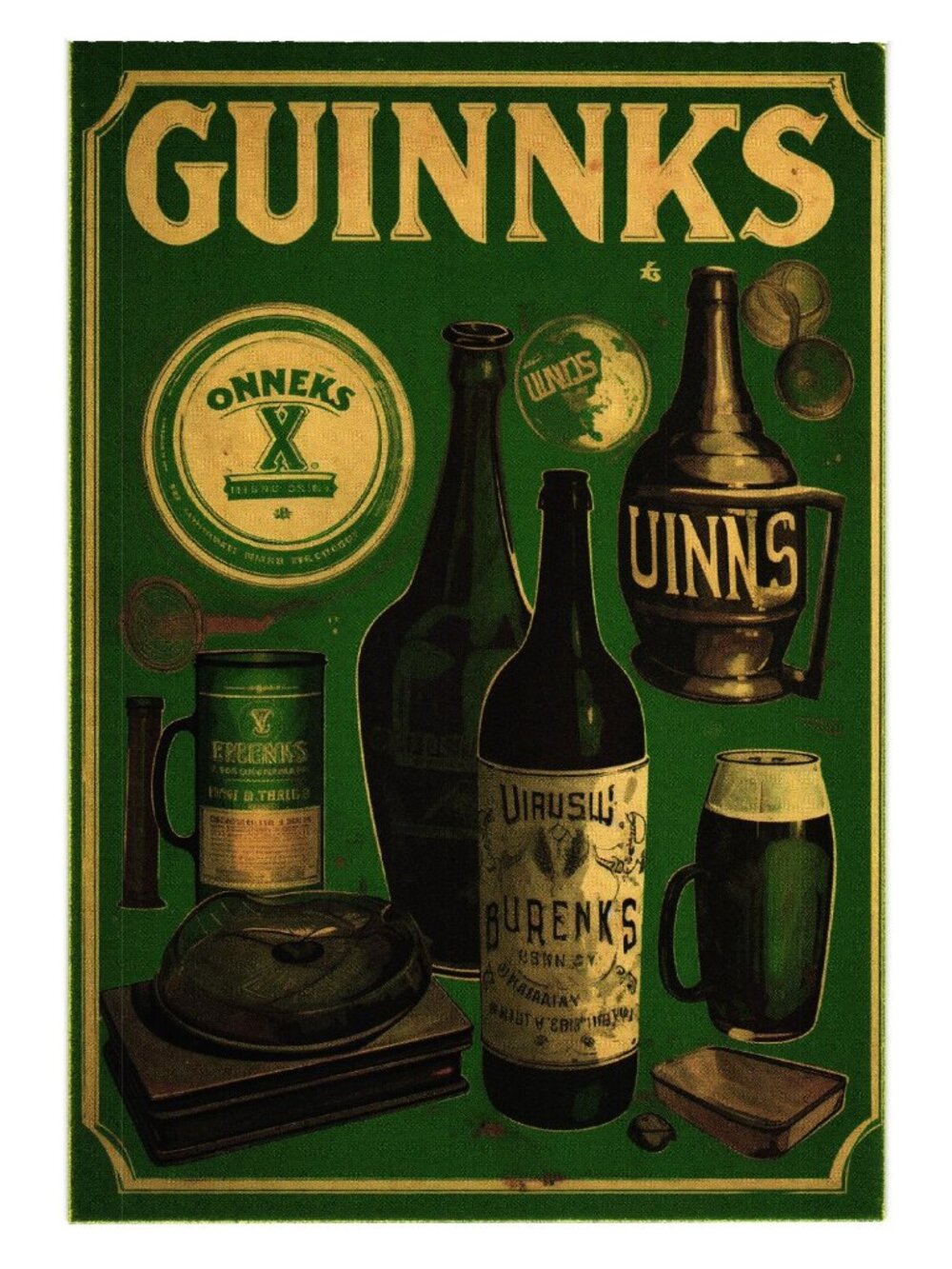 Guinnks Vintage Style Beer Art Card Green St Patrick Home Bar Wall Decor Irish